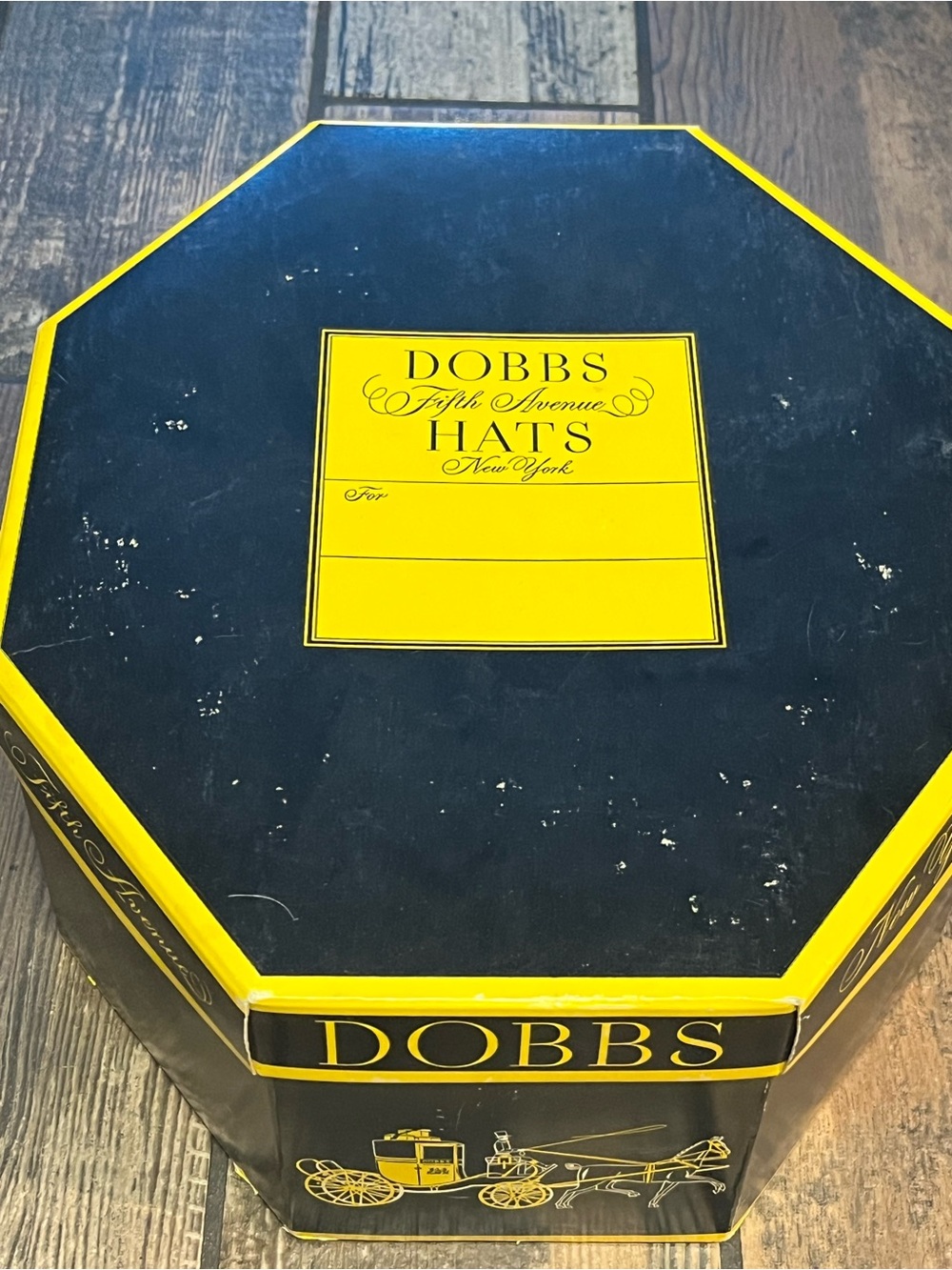 Dobbs 5th Ave Black and Yellow Octagonal Hat Box